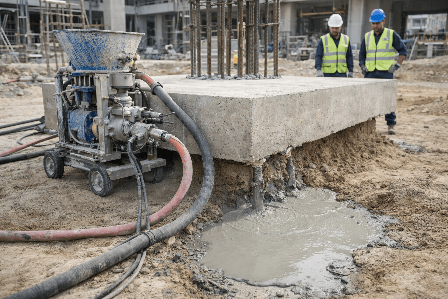 الحقن الأسمنتي لتقوية الأساسات ومعالجة هبوط التربة