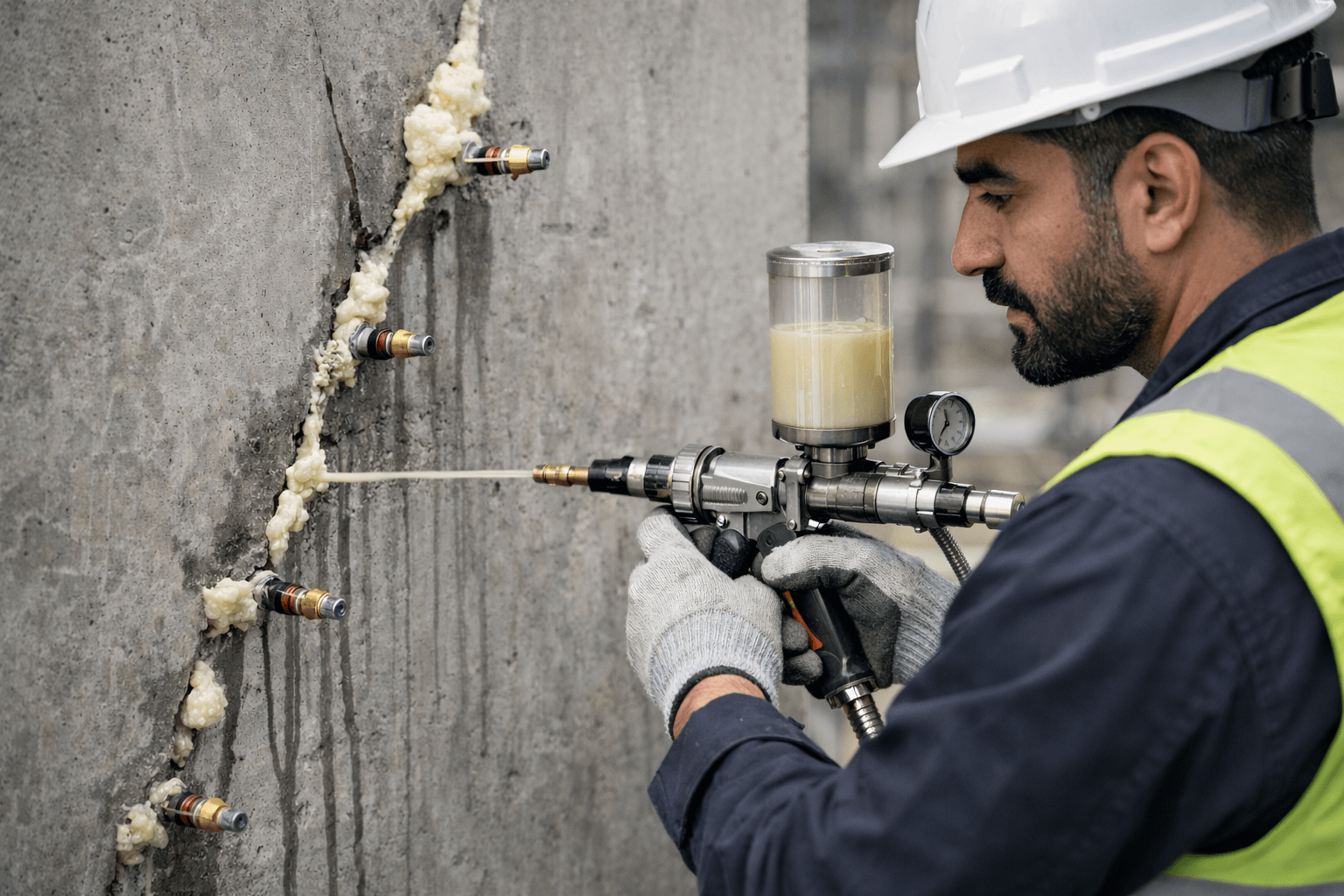 حقن البولي يوريثان لإيقاف تسرب المياه في الخرسانة